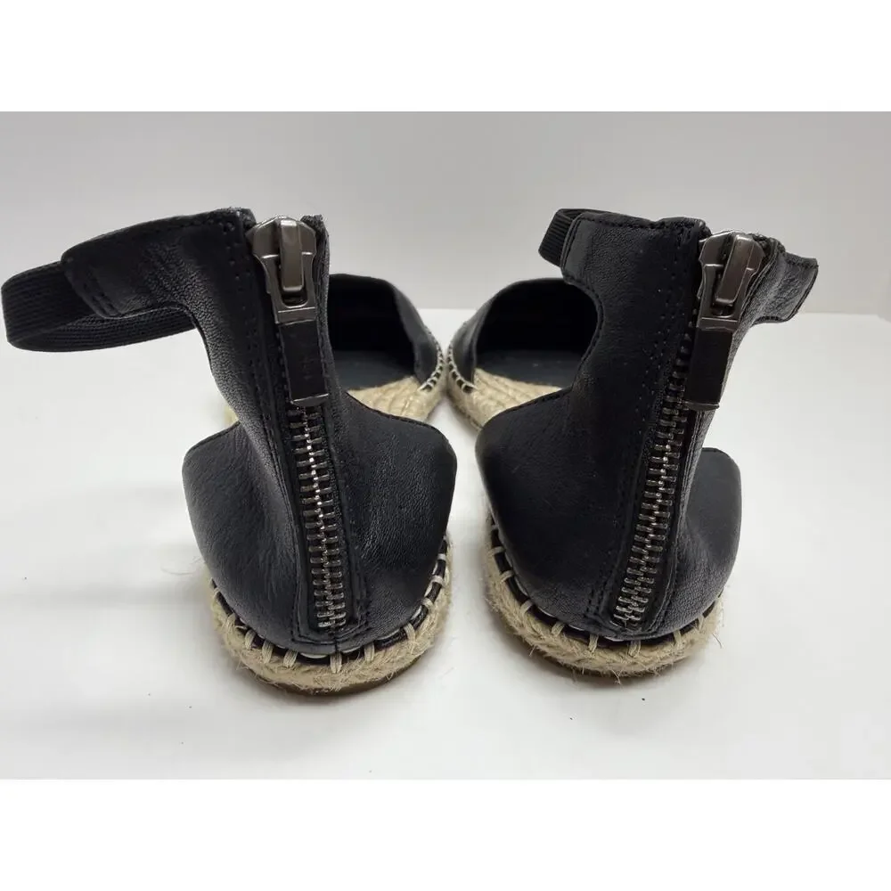 Eileen Fisher Lala Black Tumbled Leather Espadrille Flats Size 7.5 - Picture 3 of 7